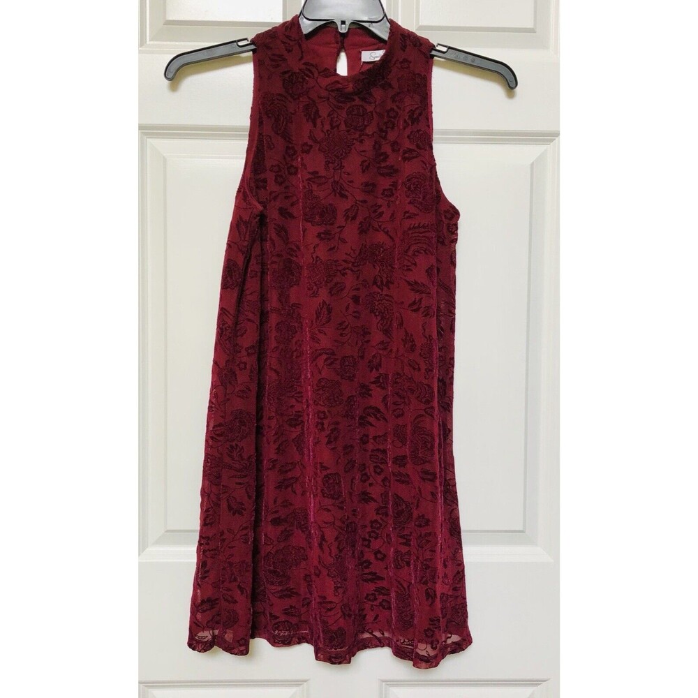 JUNIORS DRESS SPEECKLESS SIZE M SLEEVELESS BURGANDY VELVET FLORAL PARTY COCKTAL